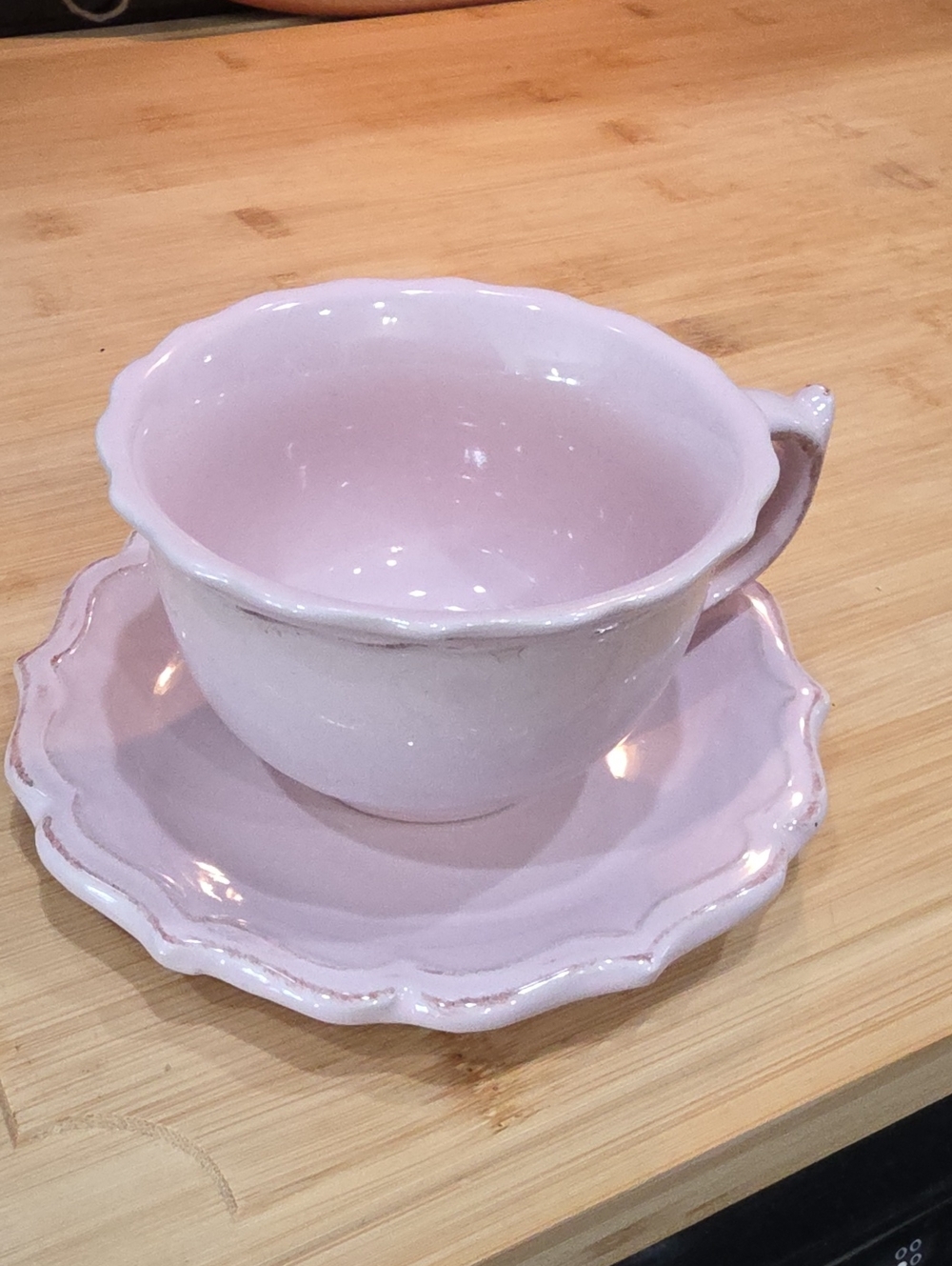 Pink Ceramic Teacup and Saucer Set